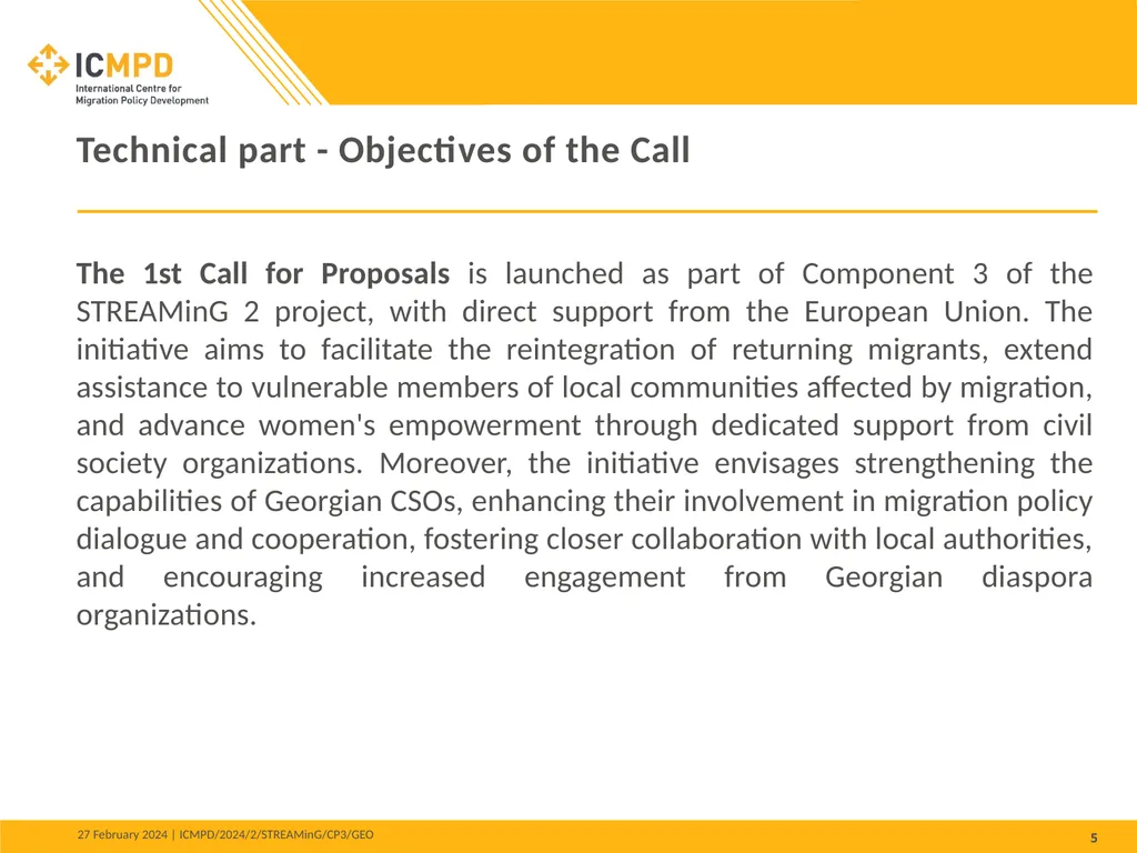 STREAMinG Phase II - Call for Proposals 1. - slide 5 of 34