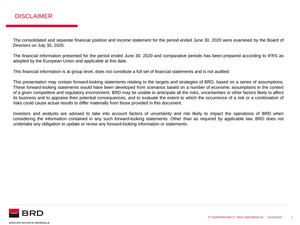 2nd quarter and 1st half 2020 | 04.08.2020 BRD - slide 2 of 31