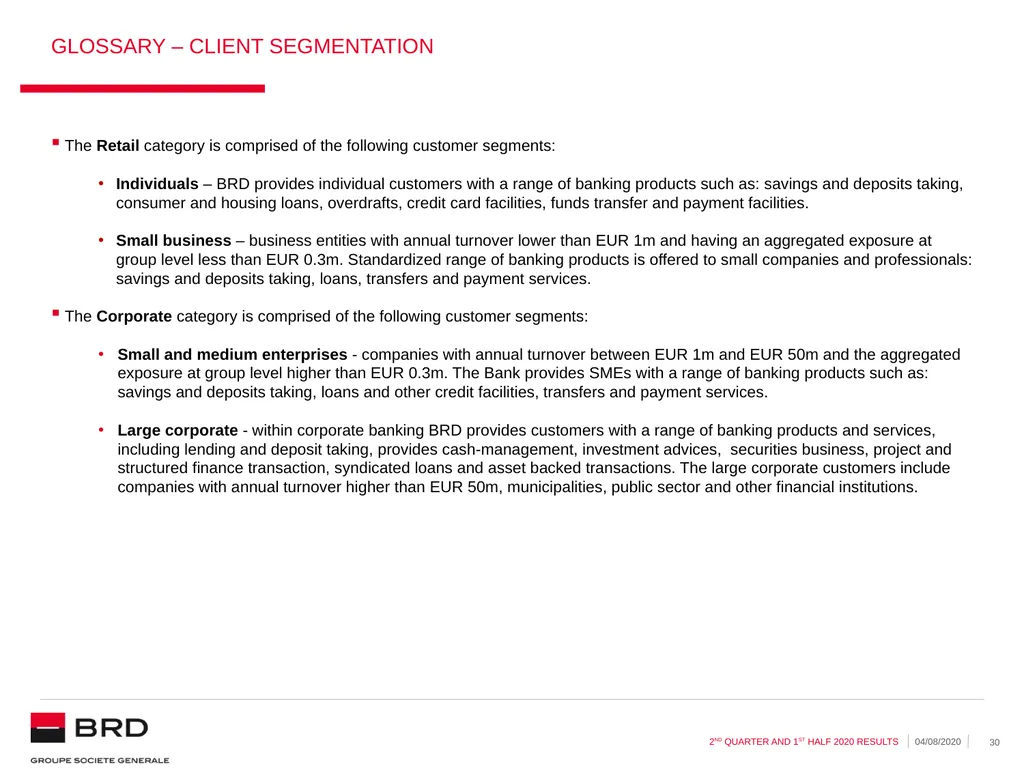 2nd quarter and 1st half 2020 | 04.08.2020 BRD - slide 30 of 31