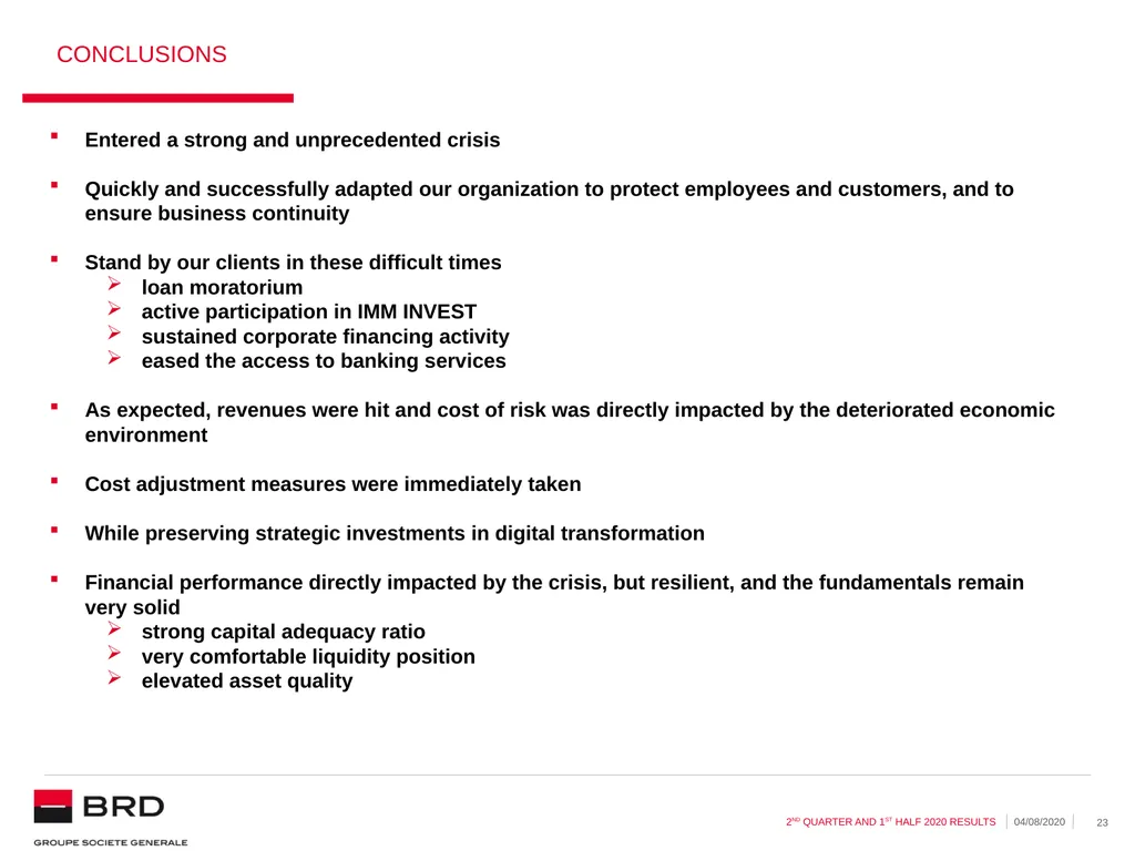 2nd quarter and 1st half 2020 | 04.08.2020 BRD - slide 23 of 31