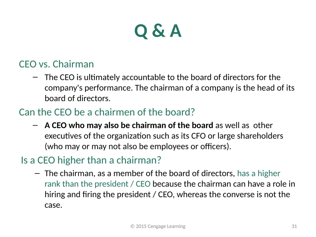 Key Topics Ch 3 & 4 © 2015 Cengage Learning - slide 31 of 36