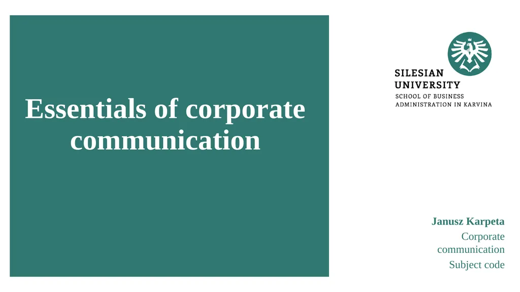 Essentials of corporate communication Janusz