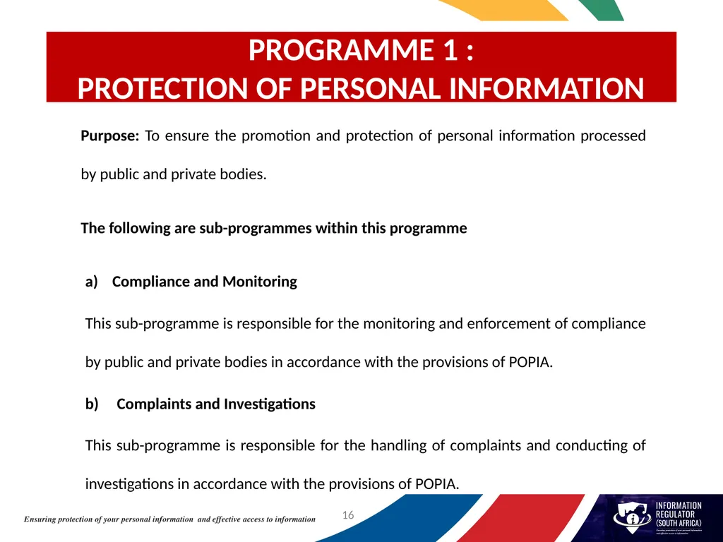 INFORMATION REGULATOR ANNUAL PERFORMANCE PLAN FOR - slide 16 of 42