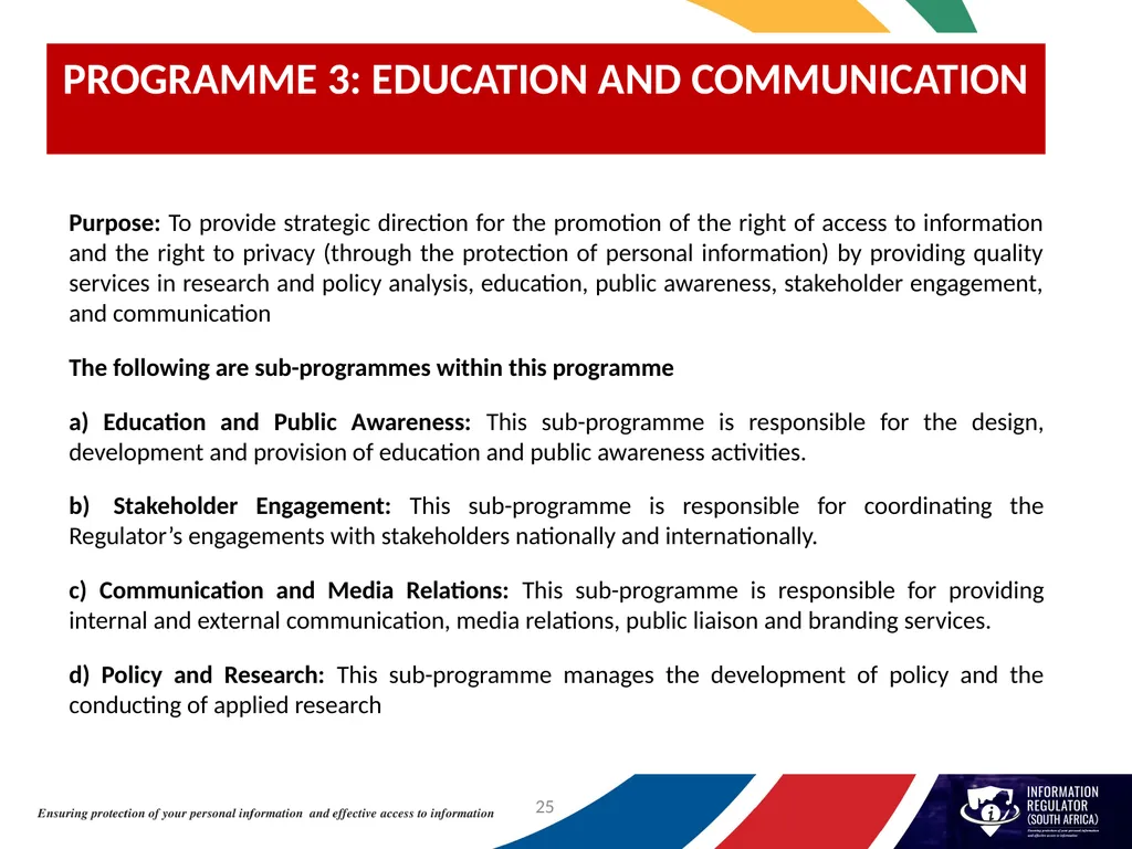 INFORMATION REGULATOR ANNUAL PERFORMANCE PLAN FOR - slide 25 of 42