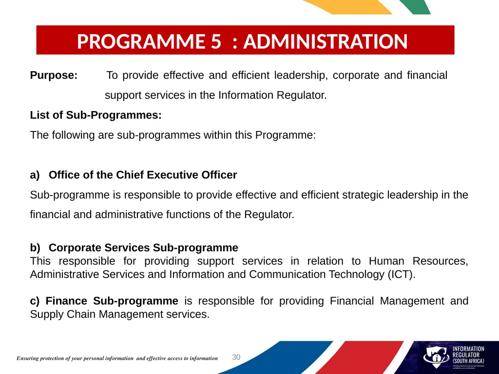 INFORMATION REGULATOR ANNUAL PERFORMANCE PLAN FOR - slide 30 of 42