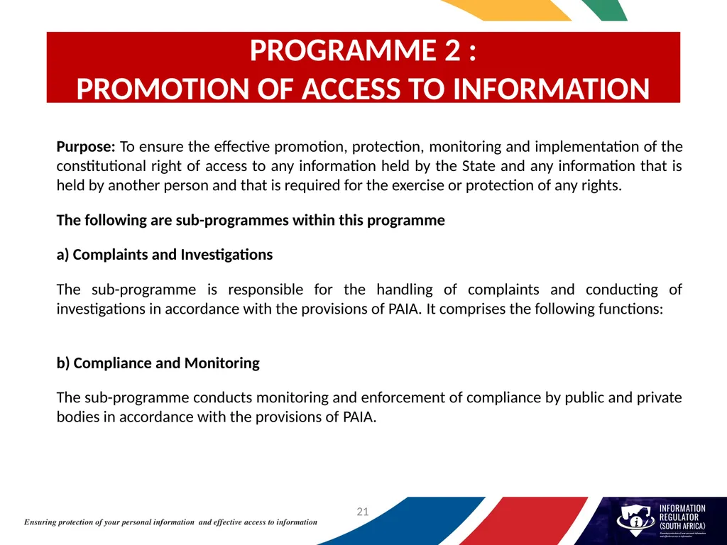 INFORMATION REGULATOR ANNUAL PERFORMANCE PLAN FOR - slide 21 of 42