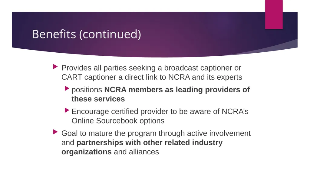 Captioning: A New World PRESENTED BY: cart - slide 23 of 37