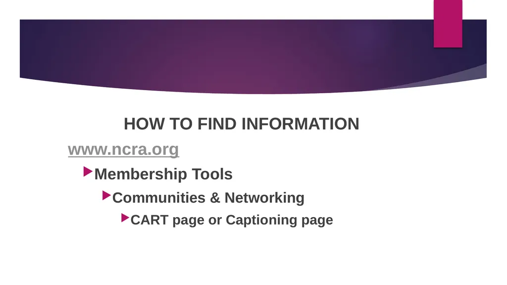 Captioning: A New World PRESENTED BY: cart - slide 29 of 37