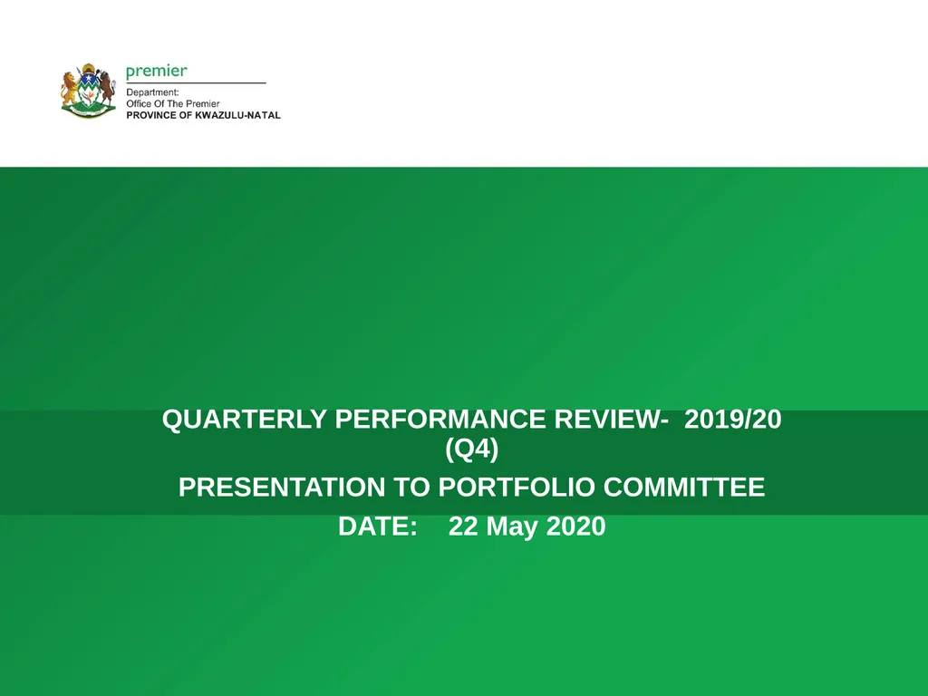QUARTERLY PERFORMANCE REVIEW- 2019/20 (Q4) - slide 1 of 41