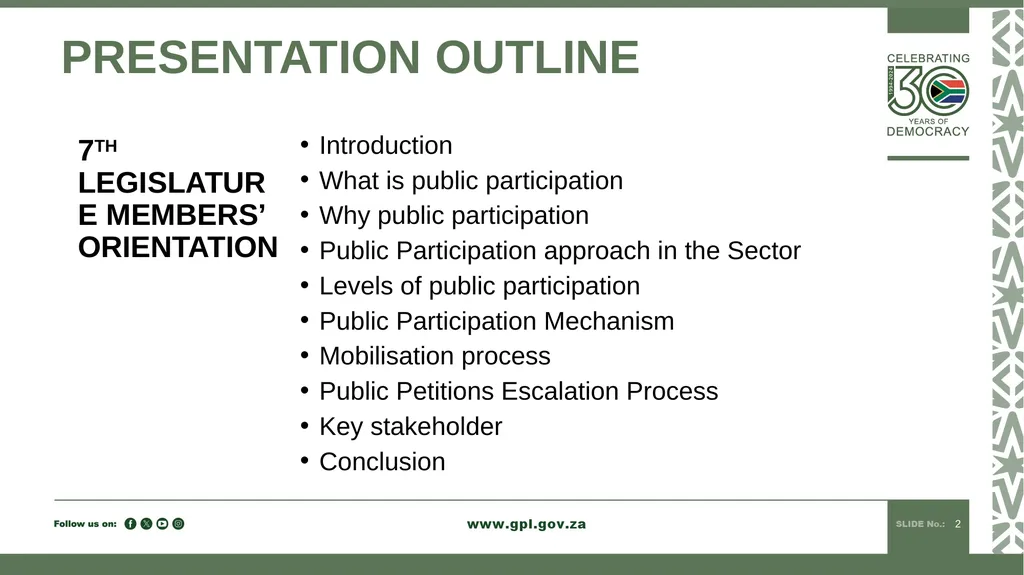 PUBLIC PARTICIPATION MANDATE INDUCTION TO 7TH - slide 2 of 23