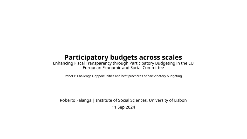 Participatory budgets across scales Enhancing
