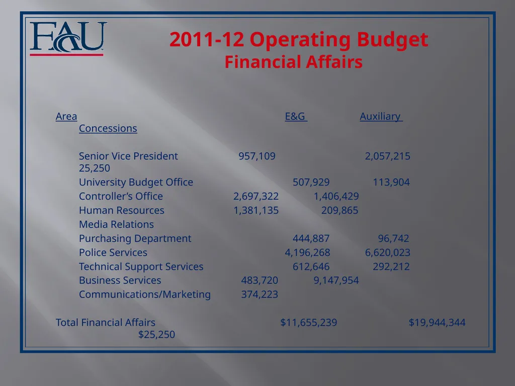 Financial Affairs Florida Atlantic University - slide 2 of 9