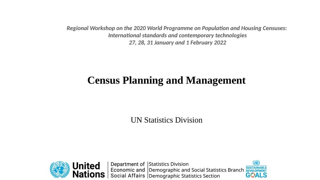 Census Planning and Management UN Statistics