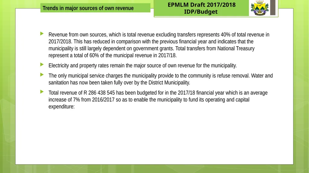 EPHRAIM MOGALE LOCAL MUNICIPALITY 1 Draft - slide 12 of 22