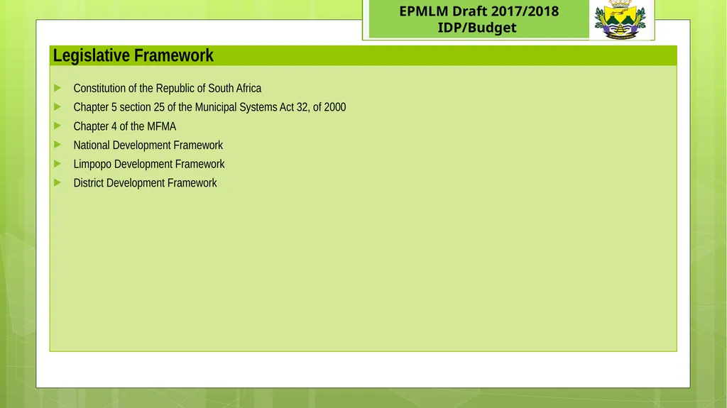 EPHRAIM MOGALE LOCAL MUNICIPALITY 1 Draft - slide 3 of 22