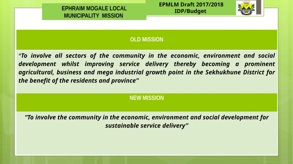 EPHRAIM MOGALE LOCAL MUNICIPALITY 1 Draft - slide 5 of 22