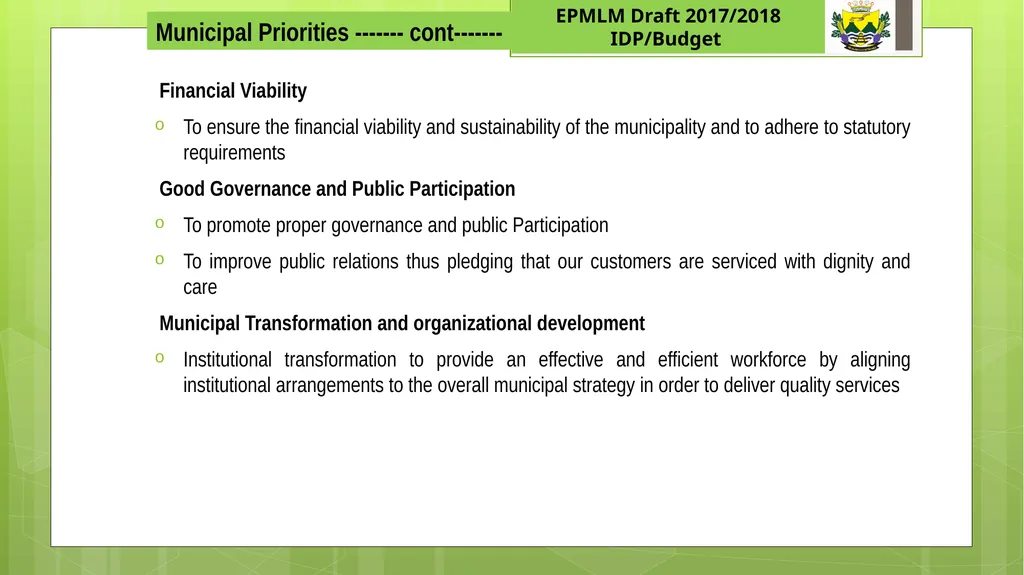 EPHRAIM MOGALE LOCAL MUNICIPALITY 1 Draft - slide 7 of 22