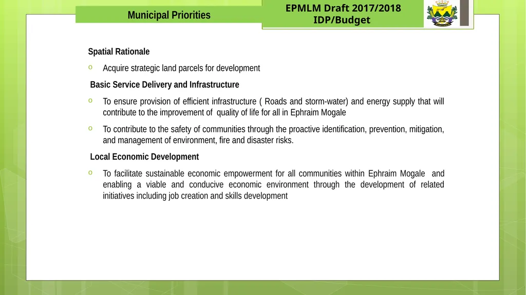 EPHRAIM MOGALE LOCAL MUNICIPALITY 1 Draft - slide 6 of 22