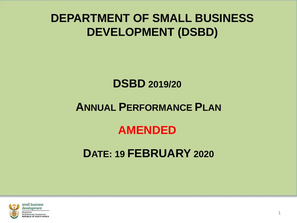 Department of Small Business Development (DSBD) - slide 1 of 59