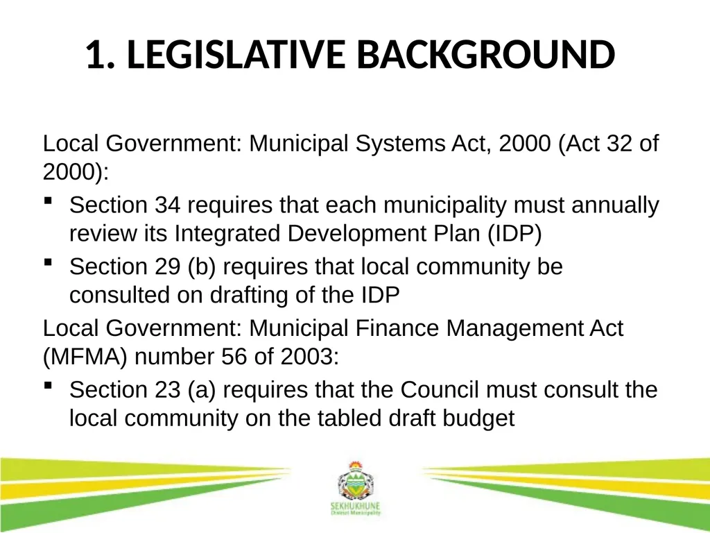 DRAFT INTEGRATED DEVELOPMENT PLAN AND BUDGET FOR - slide 3 of 54