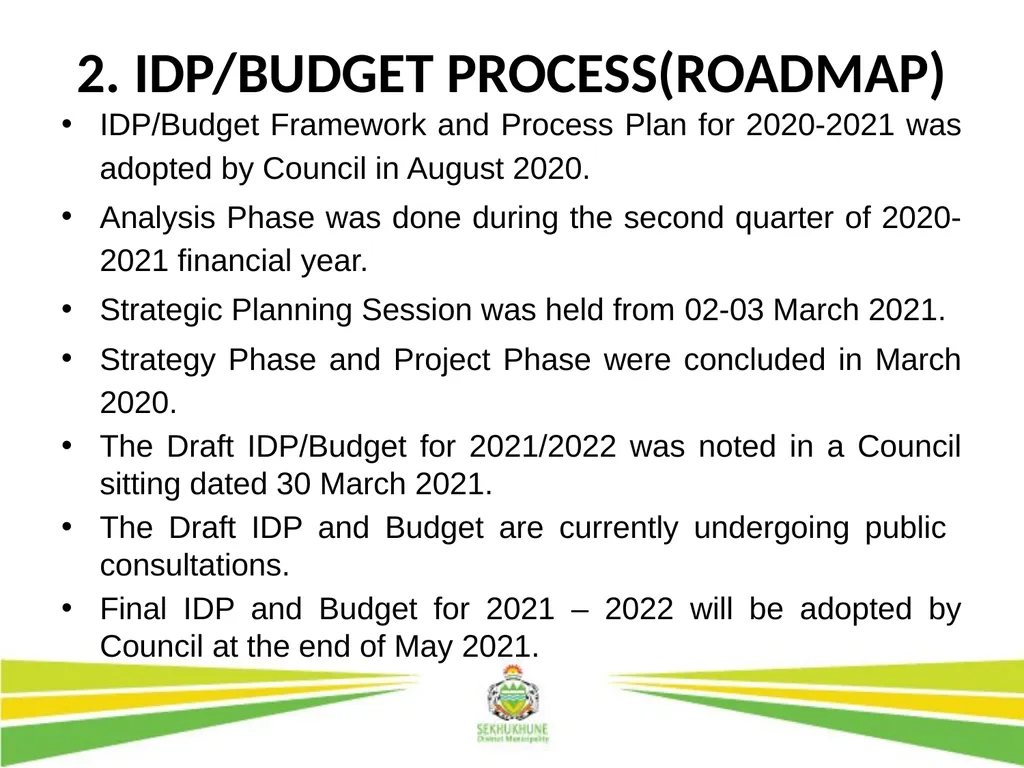 DRAFT INTEGRATED DEVELOPMENT PLAN AND BUDGET FOR - slide 4 of 54