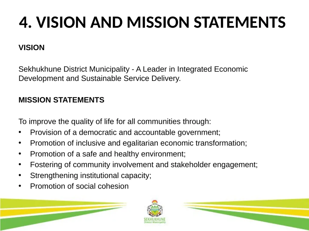 DRAFT INTEGRATED DEVELOPMENT PLAN AND BUDGET FOR - slide 6 of 54