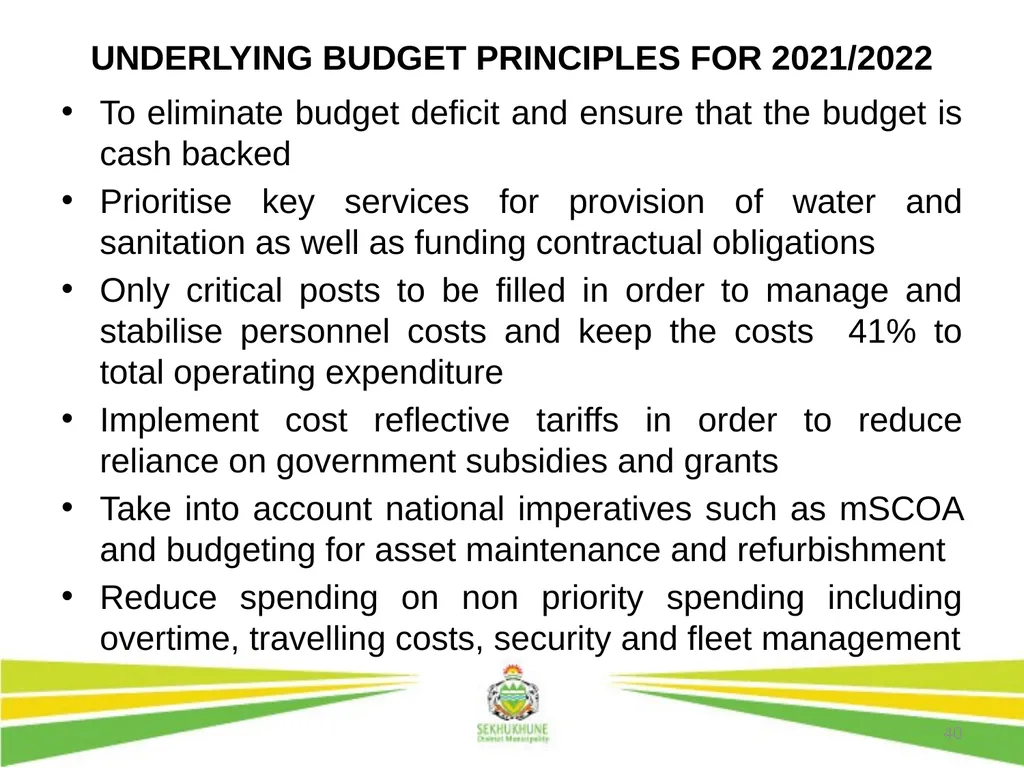 DRAFT INTEGRATED DEVELOPMENT PLAN AND BUDGET FOR - slide 40 of 54
