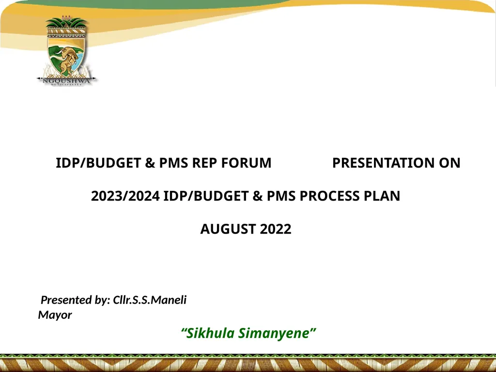 IDP/BUDGET & PMS REP FORUM PRESENTATION ON - slide 1 of 18