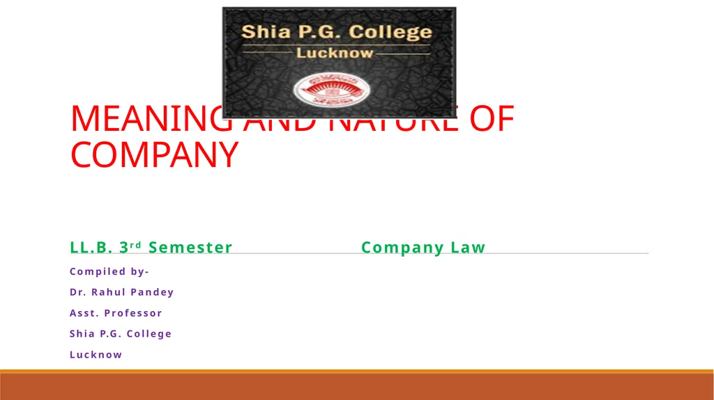 MEANING AND NATURE OF COMPANY LL.B. 3rd Semester