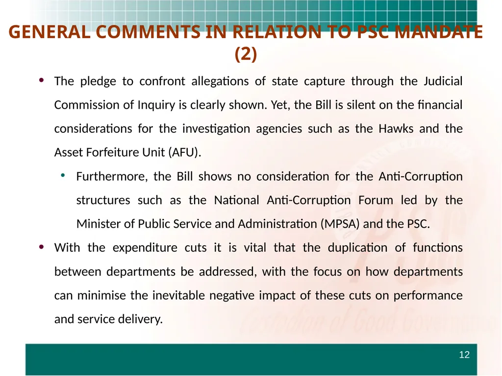 PRESENTATION TO THE STANDING COMMITTEE ON - slide 12 of 68