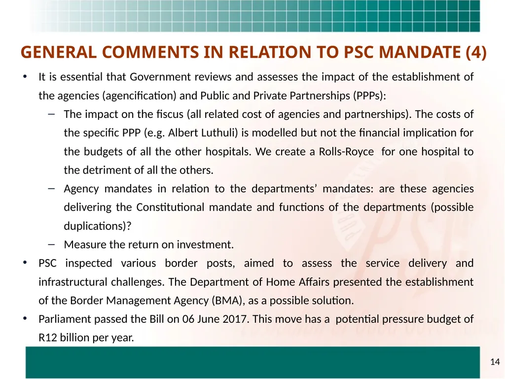 PRESENTATION TO THE STANDING COMMITTEE ON - slide 14 of 68