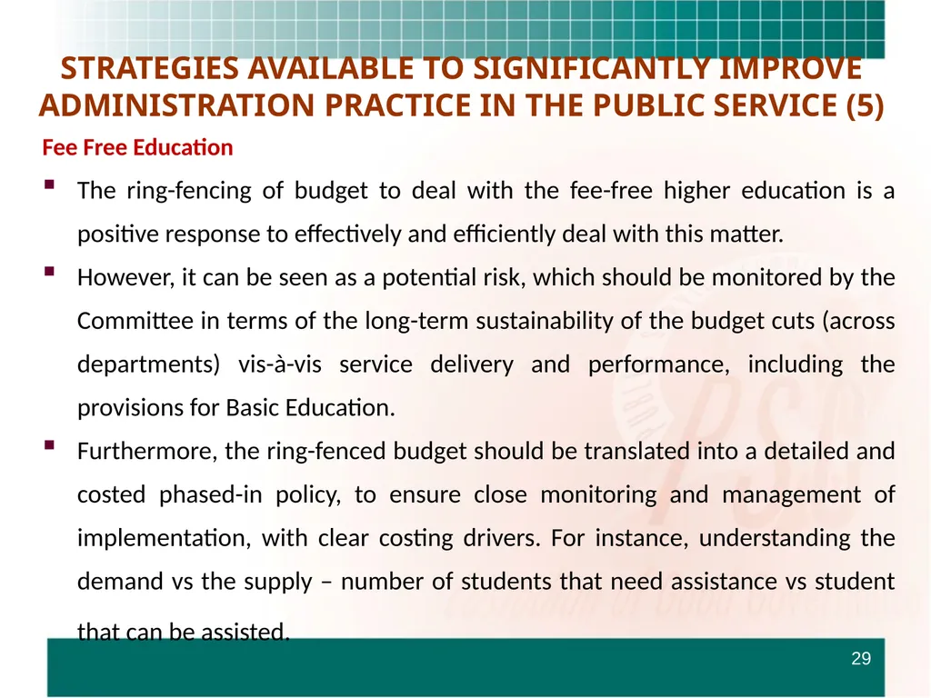 PRESENTATION TO THE STANDING COMMITTEE ON - slide 29 of 68