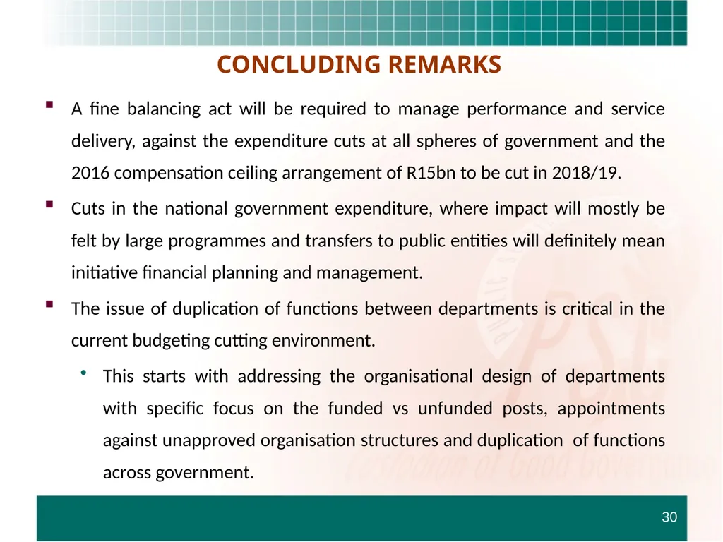 PRESENTATION TO THE STANDING COMMITTEE ON - slide 30 of 68