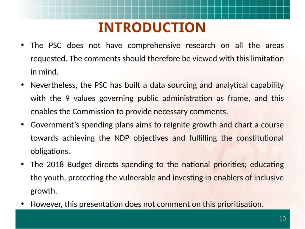 PRESENTATION TO THE STANDING COMMITTEE ON - slide 10 of 68