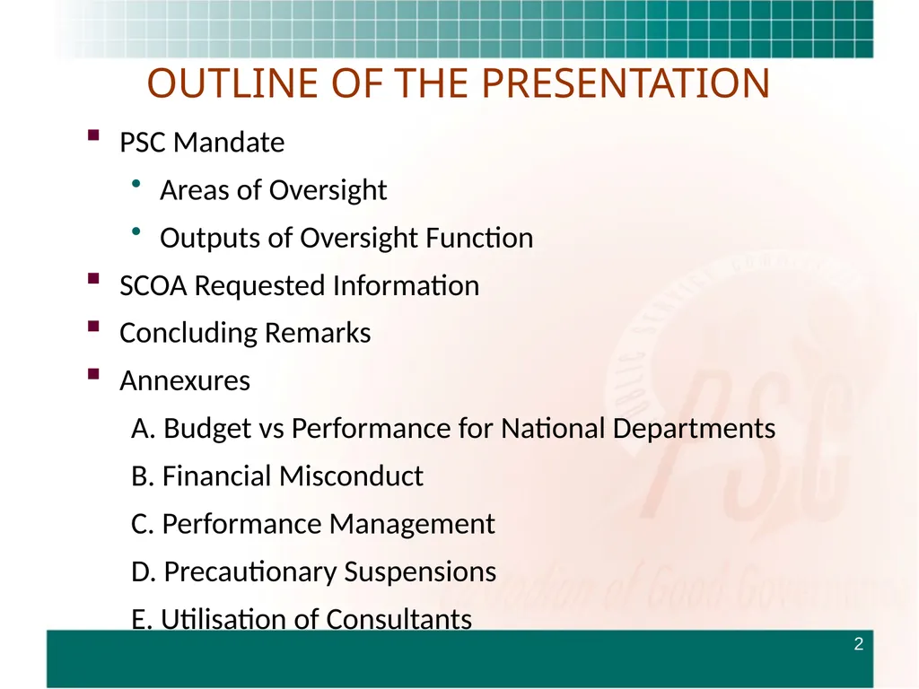 PRESENTATION TO THE STANDING COMMITTEE ON - slide 2 of 68