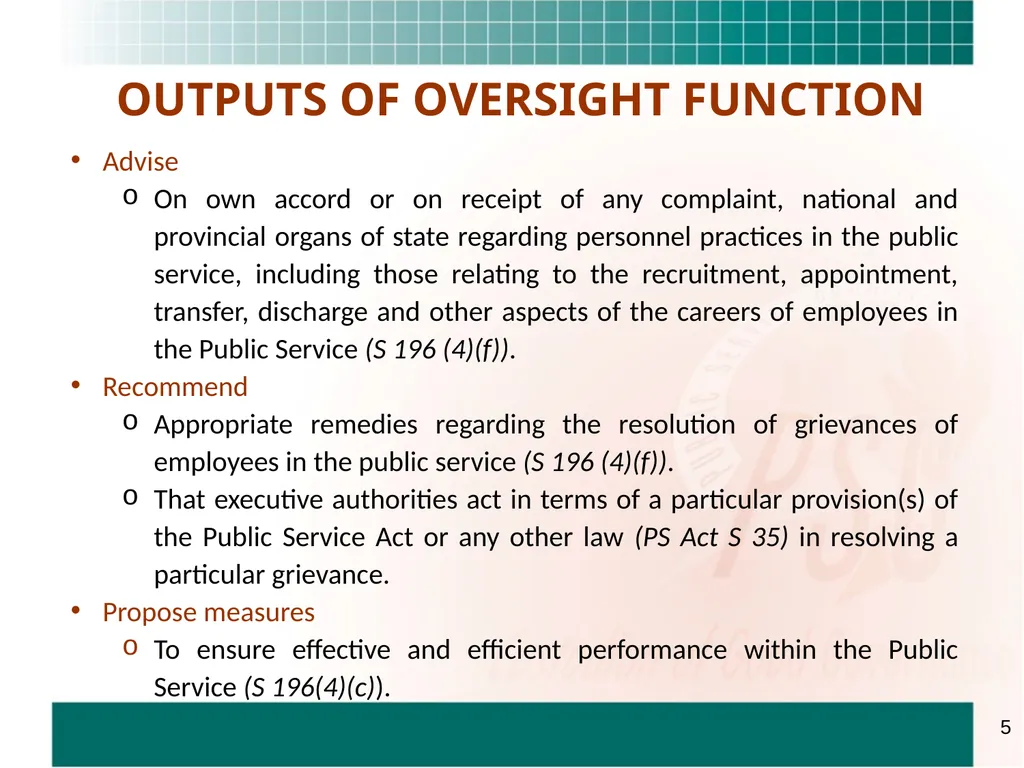 PRESENTATION TO THE STANDING COMMITTEE ON - slide 5 of 68