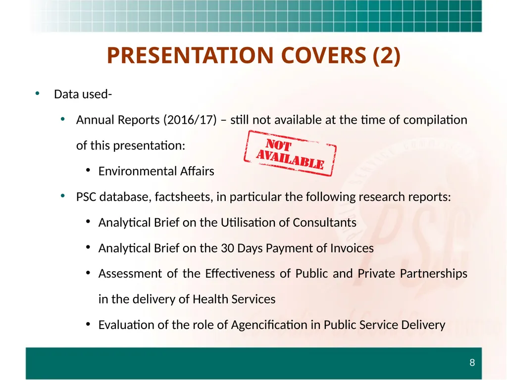 PRESENTATION TO THE STANDING COMMITTEE ON - slide 8 of 68