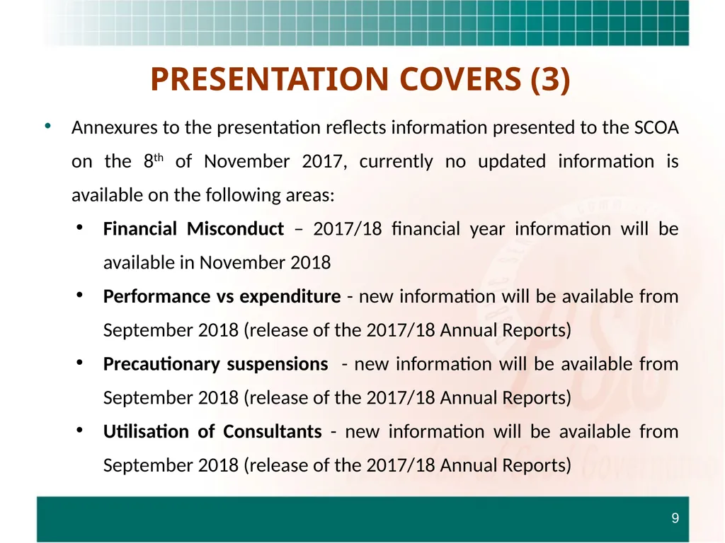 PRESENTATION TO THE STANDING COMMITTEE ON - slide 9 of 68