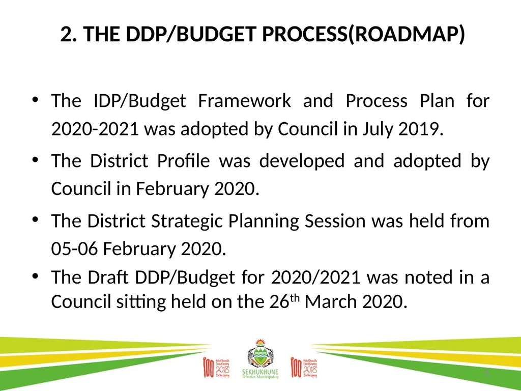 DRAFT DISTRICT DEVELOPMENT PLAN AND BUDGET FOR - slide 5 of 50