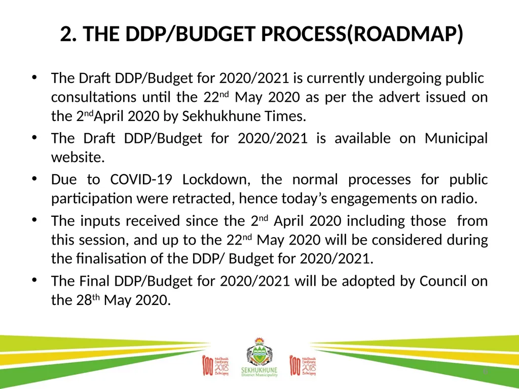 DRAFT DISTRICT DEVELOPMENT PLAN AND BUDGET FOR - slide 6 of 50