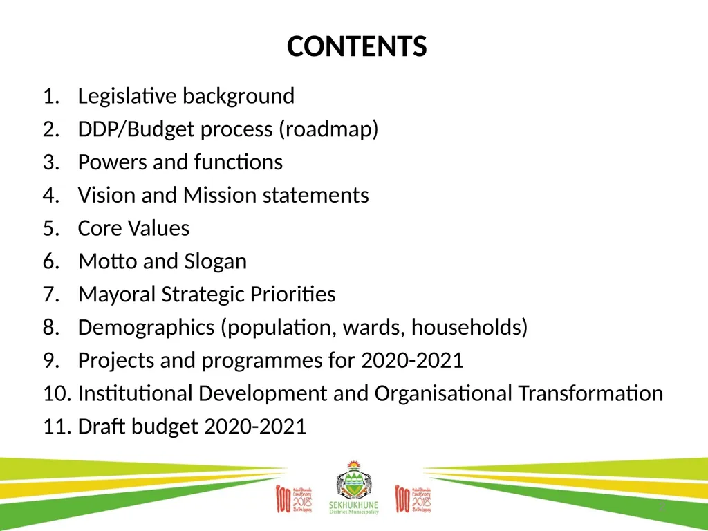 DRAFT DISTRICT DEVELOPMENT PLAN AND BUDGET FOR - slide 2 of 50