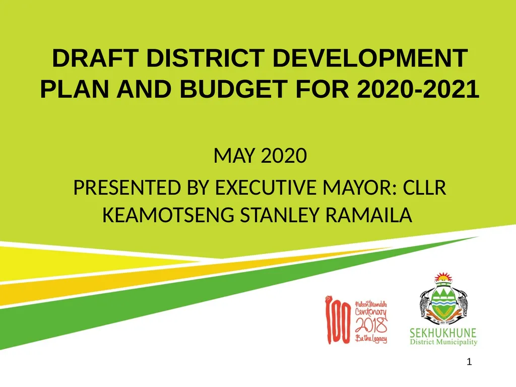 DRAFT DISTRICT DEVELOPMENT PLAN AND BUDGET FOR - slide 1 of 50