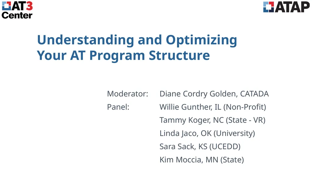 Moderator: Diane Cordry Golden, CATADA Panel: