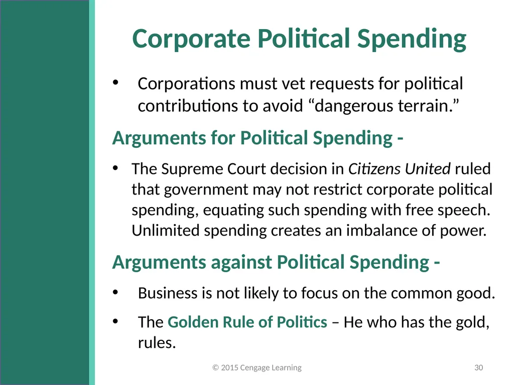 Key Topics Ch 11 & 12 © 2015 Cengage Learning - slide 30 of 43