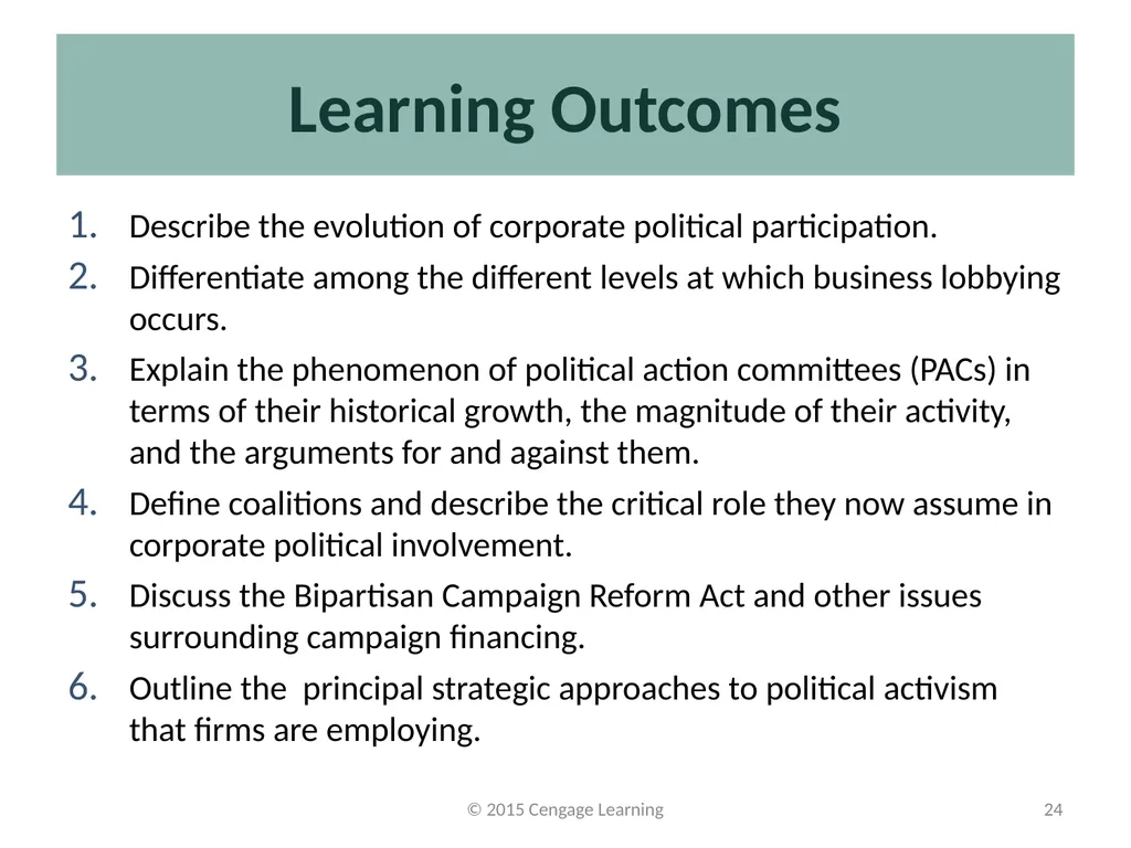 Key Topics Ch 11 & 12 © 2015 Cengage Learning - slide 24 of 43