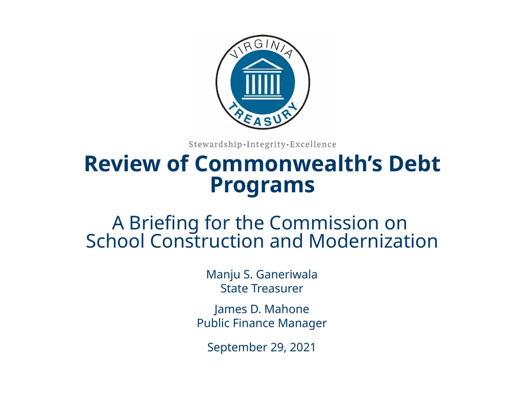 Review of Commonwealth’s Debt Programs A Briefing - slide 1 of 20