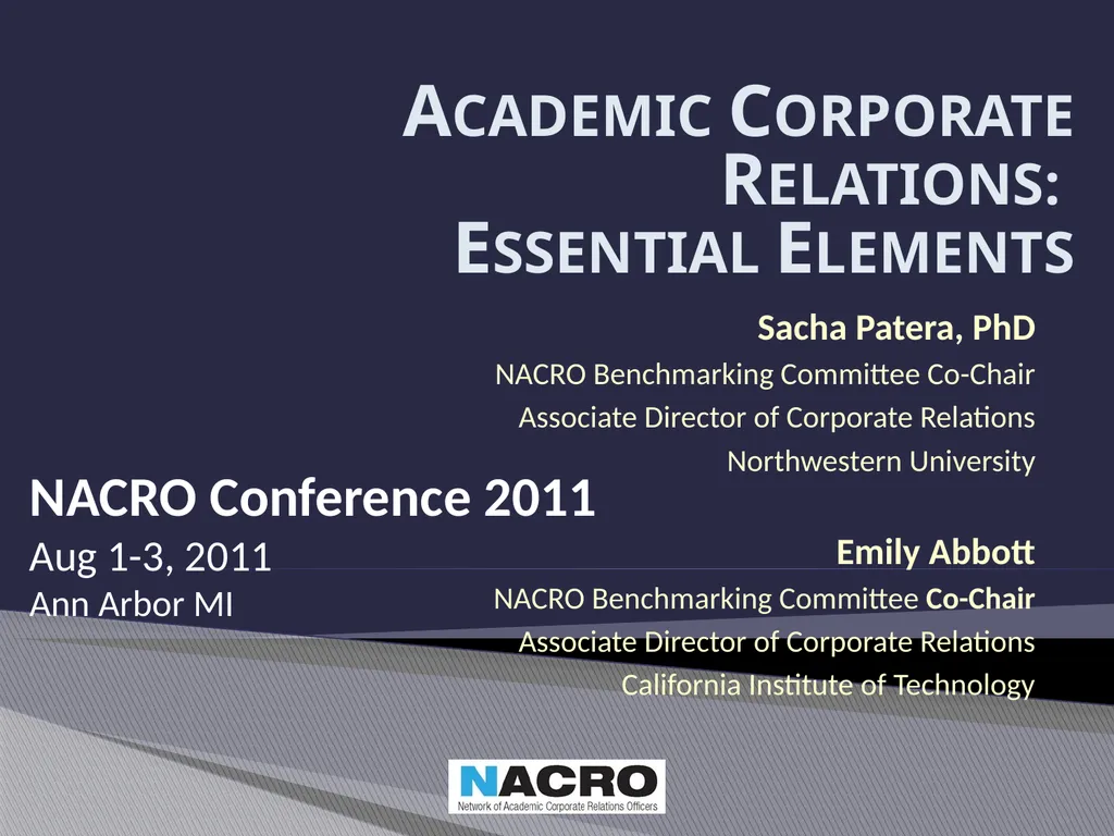 Academic Corporate Relations: Essential Elements - slide 1 of 16