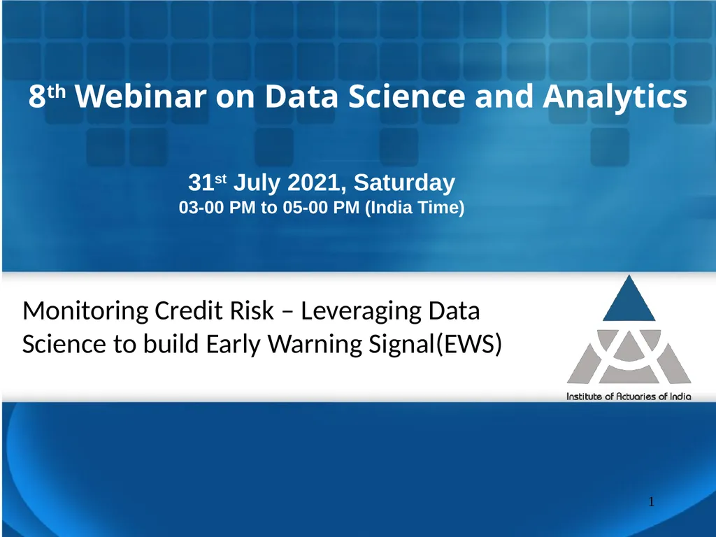 8th Webinar on Data Science and Analytics 1 31st - slide 1 of 11
