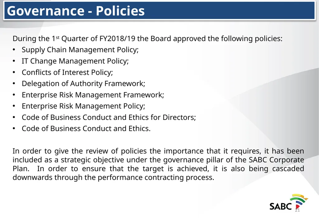 SABC PRESENTATION TO THE PORTFOLIO COMMITTEE ON - slide 21 of 28