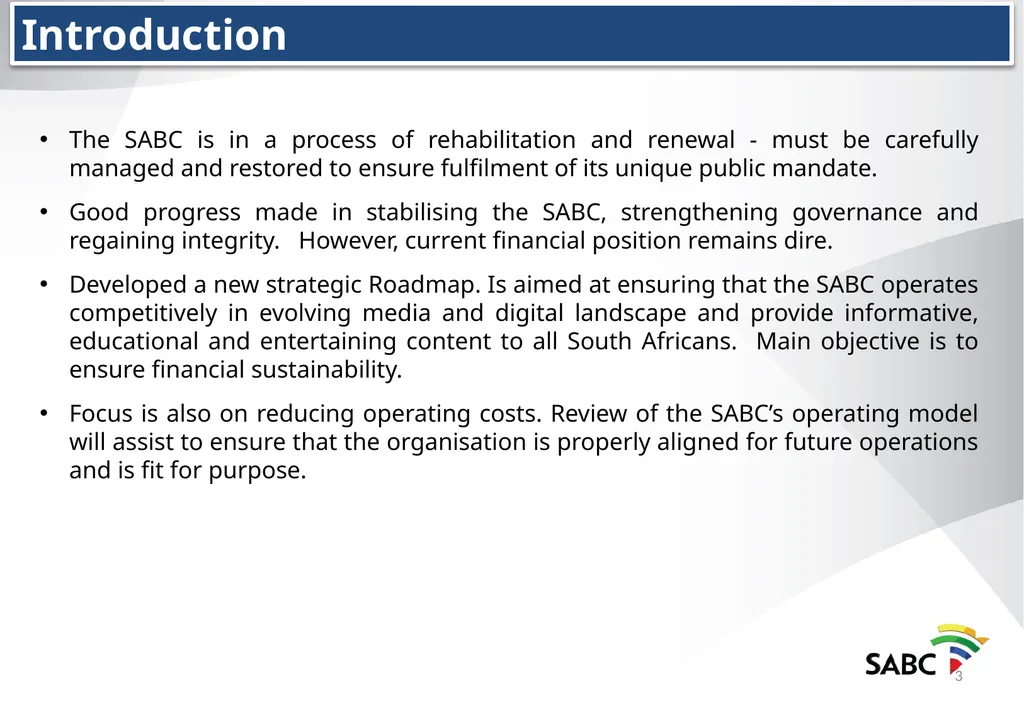 SABC PRESENTATION TO THE PORTFOLIO COMMITTEE ON - slide 3 of 28